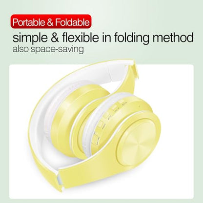 RAT TAIL V5.3 Bluetooth Headphones Over-Ear, Foldable Wireless and Wired Stereo Headset Micro SD/TF, FM for Cell Phone,PC,Soft Earmuffs &Light Weight for Prolonged Wearing (Yellow) - color: Yellow
