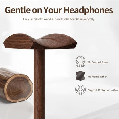Headphone Stand Nature Wood Headset Hanger Mount Hook Gaming Holder Desktop Earphone Artful Functional Stand for All Headsets with Solid Wooden Base - style: Walnut Wooden