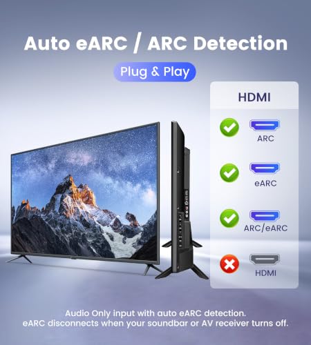 HDMI eARC Audio Extractor, ARC/eARC to HDMI Audio Converter with CEC Control, Support Dolby Atmos DTS-X 7.1 Surround Sound, TV Remote Control Volume & Power On/Off for Soundbar Amplifier (Black)