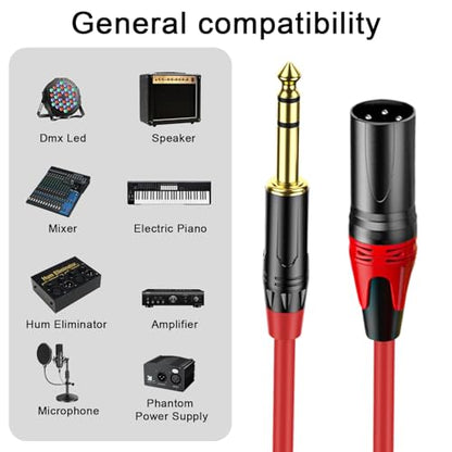 XLR Male to 1/4 (6.35mm) TRS Mono Jack Cable 3.3 FT, 2 Pack, Red and Green, for Dynmic Microphone, Balanced 3 Pin XLRon to TRS Plug Mic Cord, Plated Conductors - size: 3.3 FT, style: XLR Male to 1/4"
