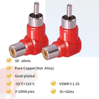 CNARIO 2PCS Right Angle RCA Adapter, RCA 90 Degree Adapter | 90 Degree RCA Adapter for Extension AV/TV Audio Video Cable S/PDIF, Subwoofer, Phono, Composite, Component