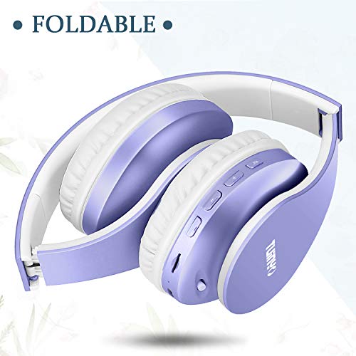 TUINYO Wireless Headphones Over Ear, Bluetooth Headphones with Microphone, Foldable Stereo Wireless Headsetfor Travel Work TV PC Cellphone-Purple - color: Purple
