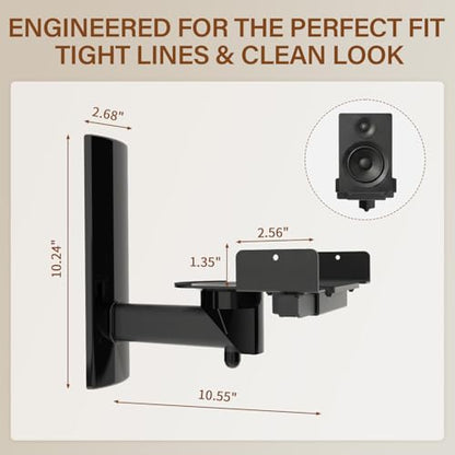 Speaker Wall Mounts,Adjustable Swivel & Tilt,55 Lbs,1Pair Black | Dual Side-Clamping Bookshelf Speaker Stands with 360° Swivel & ±7° Tilt,Fits 5.3"-11.0" Wide,55 lbs Capable,Includes Hardware