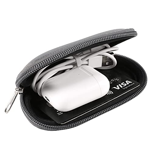 Earphones Carrying Case Headphone Organizer Shock Proof Neoprene Mini Earbud Pouch for AirPods, Galaxy Buds, Bluetooth Earpiece Storage Bag Coin Purse with Zipper Closure & Carabiner Clip (Grey) - color: Grey