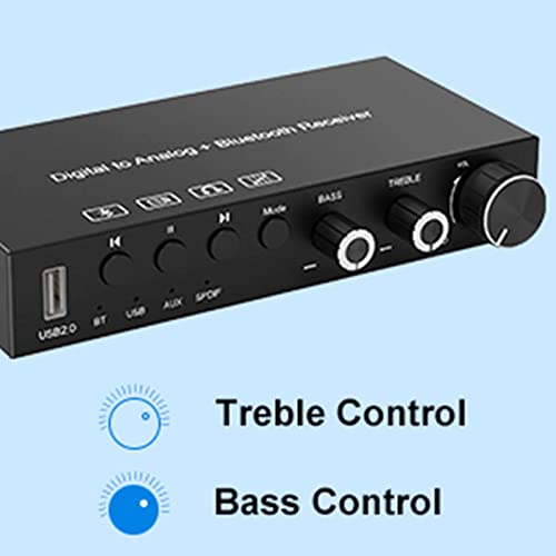 USB 192KHz DAC Digital to Analog Converter with Headphone Amplifier Built-in Bluetooth V5.0 Receiver Music Player Volume Adjustable Digital SPDIF TOSLINK to Stereo L/R & 3.5mm Jack - style: bluetooth
