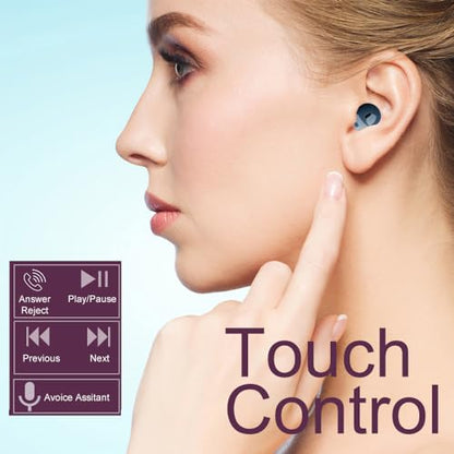 Invisible Mini Wireless Bluetooth Earbuds, Small Semi in-Ear Earbuds for Work & Daily Use, Touch Control, Lightweight for Music & Audiobooks - color: Blue