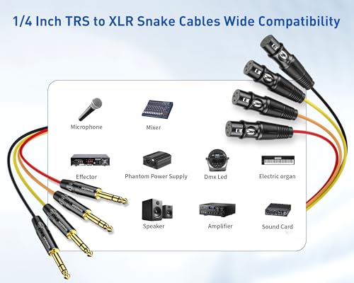 4 Channel 1/4" TRS to XLR Snake Cables 15ft 2 Pack - 6.35mm Jack Stereo Audio Balanced Line to XLR Female Cables - size: 4-Channel 15 Feet, style: Trs to Xlr Female