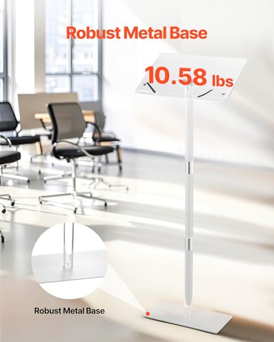 VEVOR 연단 스탠드, 104.1cm(41인치) 아크릴 성서, 넓은 독서 표면이 있는 휴대용 노트북 책상, 책 클립, 조절 가능한 각도, 플로어 스탠딩, 교실, 결혼식, 회의, 강의 및 콘서트용 - style: 아크릴 성서 109.2cm(43인치)
