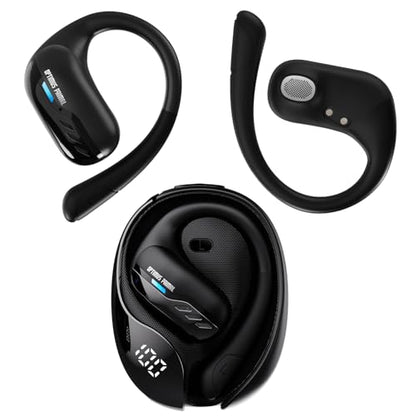 Transformers Open Ear Wireless Headphones Bluetooth 5.4 for Running & Workouts, Over The Ear Earbuds with IPX5 Waterproof Ear Hooks, Surround Sound, LED Display & Lanyard (Black - Optimus Primal) - color: Black