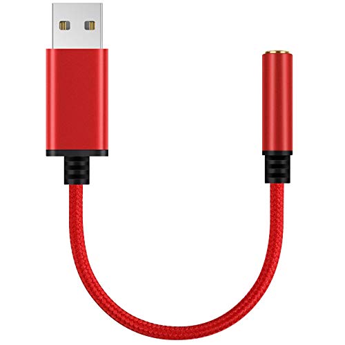 USB to 3.5 mm Jack Audio Headset Adapter Cable 0.6 Feet,External Stereo Sound Card Supported USB to TRRS 4-Pole aux Port Headphones, Compatible with Laptop,PC, Mac, PS4, Desktops etc (Red) - color: Red