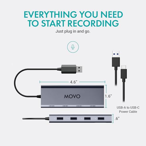 Movo UMX-1 USB Microphone Hub – 4-Port Powered USB Interface for Podcasting & Streaming Mics – Low-Noise, High-Speed