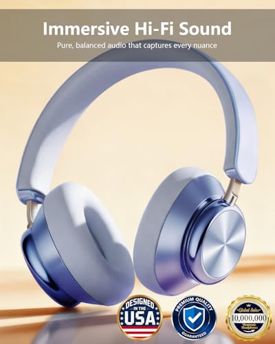 Wentronic Y03 Bluetooth Headphones Wireless Active Noise Cancelling Over Ear Headphones 48 Hours Playtime High Sound Quality 6 EQ Music Mode Headphones with Soft Ear Cushion - Blue - color: Blue