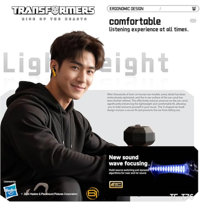 Transformers Earbuds T76, Bluetooth 6.0 Wireless Gaming Earbuds with Mic, Low Latency in Ear Earbuds, 13mm Drivers, HD Calling, 40H Playtime, Zinc Alloy Case (Bumblebee Yellow) - color: Bumblebee Yellow