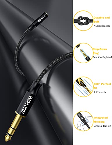 1/4 to 3.5mmAdapter for Mixer Guitar Piano Amplifier Speaker 30CM | 6.35 mm Male to 3.5 mm TRS Female Audio Jack Adapter,Braided Tangle-free Cord,24K Gold Plated Brass Audio Jack Plug Converter - size: 0.98 Feet