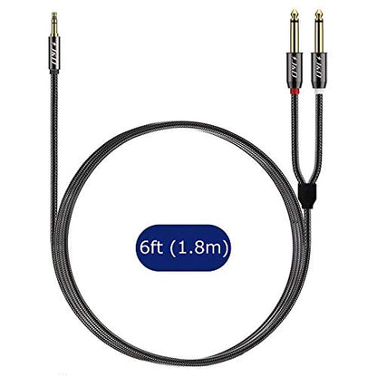 J&D 1/8 to 1/4 Stereo Cable, 3.5mm TRS to Dual 6.35mm TS Breakout Cable Y Splitter Cord for Amplifiers/Audio Mixer/Audio Recorder/MP3/MP4, Nylon Braid, Gold Plated Copper Shell, 6 Feet - size: 6 Feet
