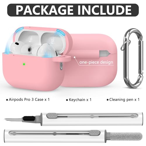 Ljusmicker for AirPods Pro 3 Case 2025 with Magnetic Lock,Pink | Soft Silicone Protective Cover for Apple AirPod Pro 3rd Generation Case with Cleaner Kit & Keychain for Women Men,Shockproof - color: A1-Pink