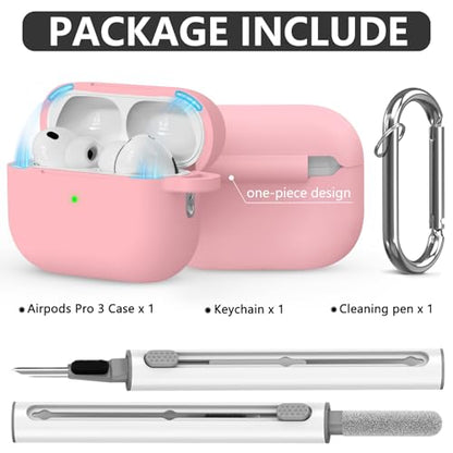 Ljusmicker for AirPods Pro 3 Case 2025 with Magnetic Lock,Pink | Soft Silicone Protective Cover for Apple AirPod Pro 3rd Generation Case with Cleaner Kit & Keychain for Women Men,Shockproof - color: A1-Pink