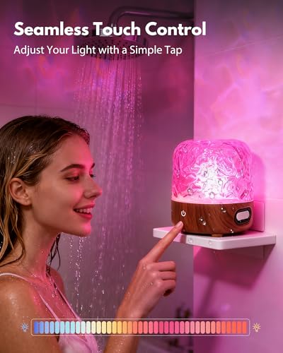 Shower Light with Bluetooth Speaker, Waterproof Shower Lamp with White Noise, 16 Colors Ocean Wave Projector Light with Remote & Touch Control, Music Lamps for Shower Bathroom Bathtub (Walnut Grain) - color: Walnut Grain