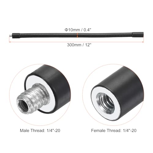 PATIKIL 12" Gooseneck, 1/4"-20 Female to Male Thread Metal Universal Hose Flexible Arm Gooseneck Tube Extension Holder for Action Camera, Phone, Microphone, Black - size: 12 Inch
