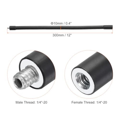 PATIKIL 12" Gooseneck, 1/4"-20 Female to Male Thread Metal Universal Hose Flexible Arm Gooseneck Tube Extension Holder for Action Camera, Phone, Microphone, Black - size: 12 Inch