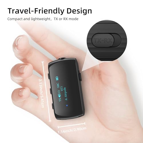 Bluetooth 5.2 Transmitter Receiver for 2 AirPods/Headphones | Flight Bluetooth Adapter for Airplane, TV, Gym with a 3.5mm Audio Jack, Wireless BT Receiver with Mic for Car/Home Stereo - color: Black