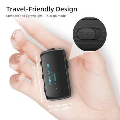 Bluetooth 5.2 Transmitter Receiver for 2 AirPods/Headphones | Flight Bluetooth Adapter for Airplane, TV, Gym with a 3.5mm Audio Jack, Wireless BT Receiver with Mic for Car/Home Stereo - color: Black