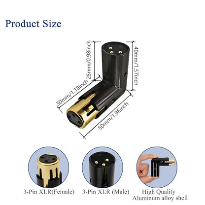 XLR Male to Female Right Angle Adapter Adjustable 3-PIN XLR 90 Degree Connector for Audio Cables PA Systems 2PCS - style: 2PCS 90D XLR Male to Female Adapter