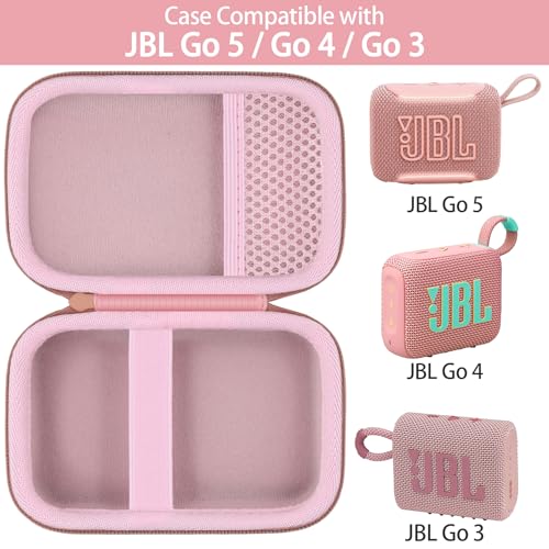 for JBL Go 5/4/3 Ultra Portable Speaker Hard Travel Case, Pink | Protective Storage Bag with Mesh Pocket & Hand Strap, Shockproof EVA Carrying Box, Soft Lining - color: Pink Case