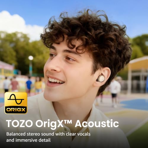TOZO A1 Wireless Earbuds Bluetooth 5.3 Light Weight in Ear Headphones | IPX5 Waterproof,2 Mics for AI Calls,Immersive Premium Sound Bass Headset with Charging Case,32 EQ via App Light Khaki - color: Light Khaki
