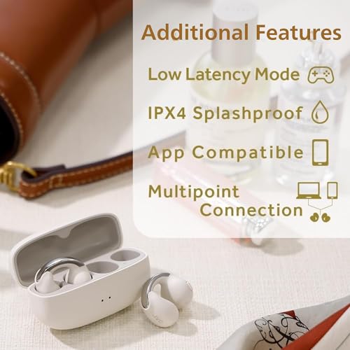 JVC Nearphones HANP1TW Open Ear True Wireless Headphones, White | Bluetooth 5.3, 24H Playback, IPX4 Water Resistant, Built-in Mic, Ear Clip Design - color: White