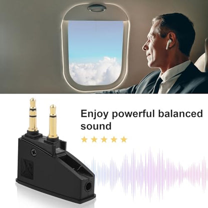 Dual 3.5mm Male to 3.5mm Female Airplane Headphone Adapter, Gold-Plated Tip, Foldable Plug, Compatible with Bose Headphones and Other 3.5mm Jack Devices