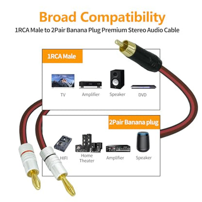 Yuchenfeng 2Pack RCA to Banana Plug Speaker Cable 14AWG 4N OFC Gold-Plated - Double Shielded Audio Cable for Amplifier, Subwoofer, Home Theater 10FT - size: RCA TO BANANA PLUG 10FT