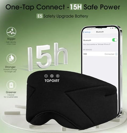 Sleep Mask with Headphones Bluetooth 5.4, TOPOINT Blackout Eye Mask for Sleeping Headphones Earphones with Soft Bamboo Cotton Cooling Breathable, Speaker for Side Sleepers Women Men Travel, Black - color: Black