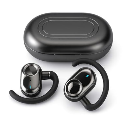 Open Ear Earbuds Bi-Axial Custom Fit Immersive Sound Wireless Headphones | Over The Ear Bluetooth Ear Buds Waterproof Long Battery for Running Outdoor Sports Travel Conference - OpenBass Fit Black - color: Onyx Black