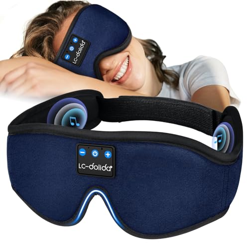 LC-dolida Sleep Headphones, Sleep Mask Bluetooth Wireless Music Eye Mask, Sleeping Headphones for Side Sleepers Sleep Mask with Bluetooth Headphones Ultra-Thin Stereo Speakers Perfect for Sleeping - color: Deep Blue