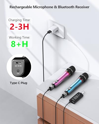 Rechargeable Wireless Microphone with 1/4'' Plug Rechargeable Receiver - color: WXM19 Blue Pink