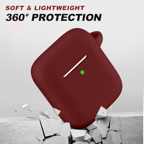 for AirPods 1/2 Case Cover,Come with Cleaner Kit,Soft Skin Silicone Case Cover with Keychain,Full Protective Case for Men and Women,Compatible with AirPods 2nd 1st Generation Case,Wine Red - color: C1-Wine Red+pen