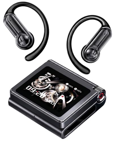 Open Ear Earbuds Bluetooth 6.0 Headphones 60hrs Playtime Wireless Earbuds with Touchscreen Charging Case Hi-Fi Stereo Over Ear Headphones Noise Cancelling 5EQ IPX7 Waterproof for Running/Workout/Gym