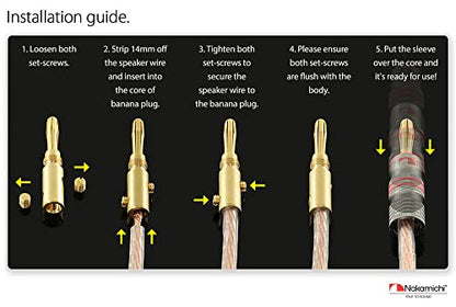 Nakamichi Ultimate Series 24k Gold Plated Beryllium Red Copper Banana Plug 12 AWG - 18 AWG Gauge Size 4mm for Speakers Amplifier Hi-Fi Stereo Receiver Audio Wire Cable Connector 2 Pcs (1-Pair) - size: 2 Pcs (1-Pair)