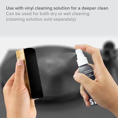 Record Cleaner Brush - Curved Velvet Vinyl Brush | Acacia Wood Handle - Lifts Groove Dust Dry or Wet - Record Player Accessories for Pre-Play Record & Vinyl Cleaning