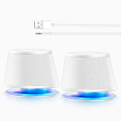Sanyun SW102 Computer Speakers for Desktop PC Laptop, 2.0 USB Powered | Dual Passive Radiators, Punchy Bass, 3.5mm AUX for Audio, In-Line Volume Control, Plug and Play, Space-Saving (Pair, White) - color: White