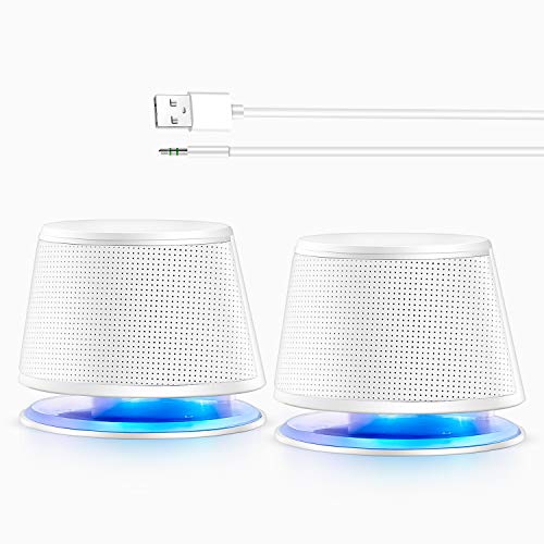 Sanyun SW102 Computer Speakers for Desktop PC Laptop, 2.0 USB Powered | Dual Passive Radiators, Punchy Bass, 3.5mm AUX for Audio, In-Line Volume Control, Plug and Play, Space-Saving (Pair, White) - color: White