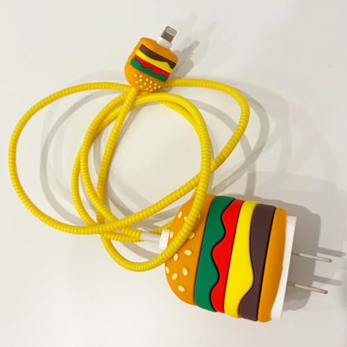 ZOSTLAND 5 in 1 DIY 18W 20W Heart Shape Protector Data Cable USB Charger Line Earphone Wire Saver Organizer Compatible with iPhone 11 12 13 14 15 Pro Max - color: Hamburger