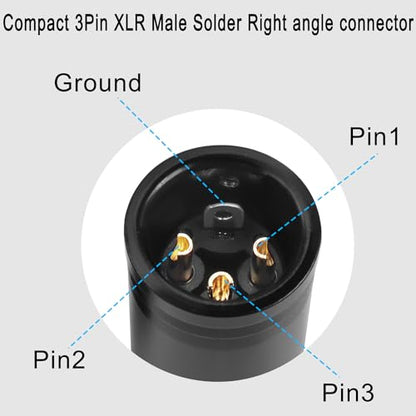 QIANRENON Compact XLR Microphone Solder Adapter - Gold Plated 3Pin Male Connector, Adjustable 90 Right Angle Audio Plug for DIY Thin Cable Corner Connection, Includes Spanner - style: Male
