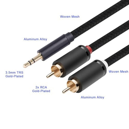 3.5mm Aux to RCA Cable 16 FT, 1 Pack, Black, 1/8 Aux Male to Dual RCA Male Stereo Y Splitter Cord, 24K Gold-Plated, Compatible with Television, PC, Smartphone, Dot, Tablet and Speaker - size: 16 FT, style: Black, 1 Pack