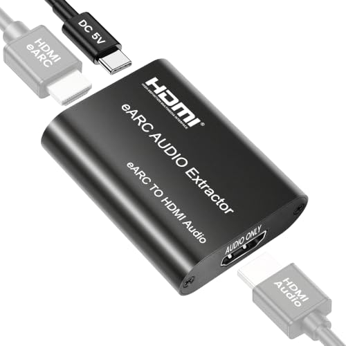 HDMI eARC Audio Extractor, ARC/eARC to HDMI Audio Converter with CEC Control, Support Dolby Atmos DTS-X 7.1 Surround Sound, TV Remote Control Volume & Power On/Off for Soundbar Amplifier (Black)