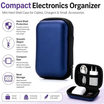 Headphone Case Hard Edge Zipper Bag Compact Portable Headset Storage Bag For Wireless,Headphones Earbuds Cables Charging Cable Travel Waterproof Commuting Home - color: Royalblue