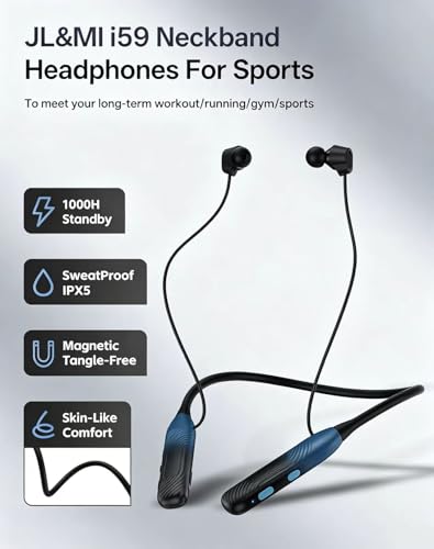 JL&MI Neckband Bluetooth Headphones, 1000H Extra Battery Life Magnetic Earbuds Noise Cancelling, 80H Playtime Running Headphones Around Neck with Mic, Wireless HiFi Stereo Earphones, Tech Gifts,Blue - color: Blue