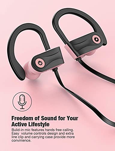 Otium Bluetooth Headphones Wireless Earbuds Headsets Wireless Earbuds Bluetooth Earphones IPX7 Waterproof 15 Hours Playtime Running Sports Workout - color: Rose