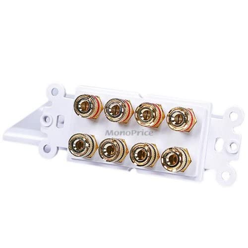 Moonrise Monoprice 103326 Banana Binding Post Two-Piece Inset Coupler Wall Plate for 4 Speakers, White - size: 4 Speaker, style: 2-Piece